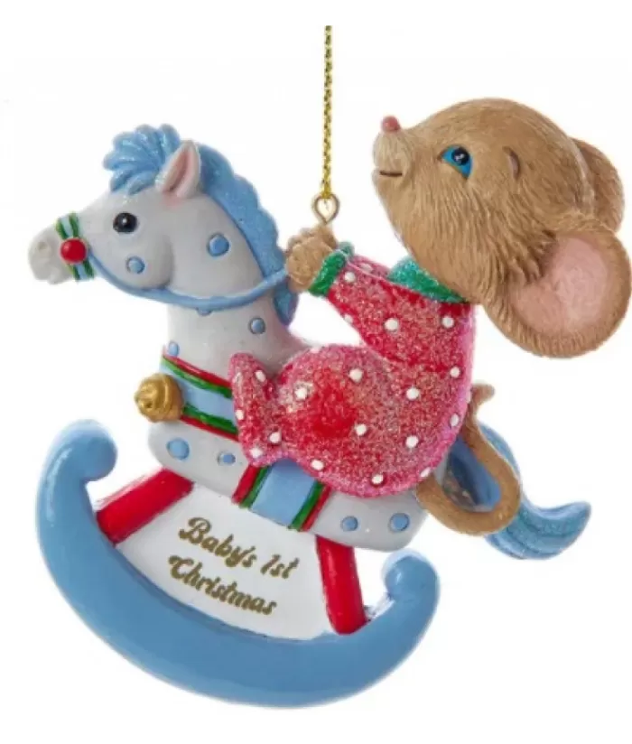 Flash Sale Baby'S 1St Christmas'' Mouse On Blue Rocking Horse Ornament Family & Friends