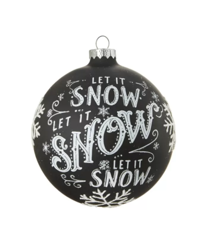 Boutique de Noël Christmas Classics*Black Glass Ball Ornament With "Let It Snow" Motif