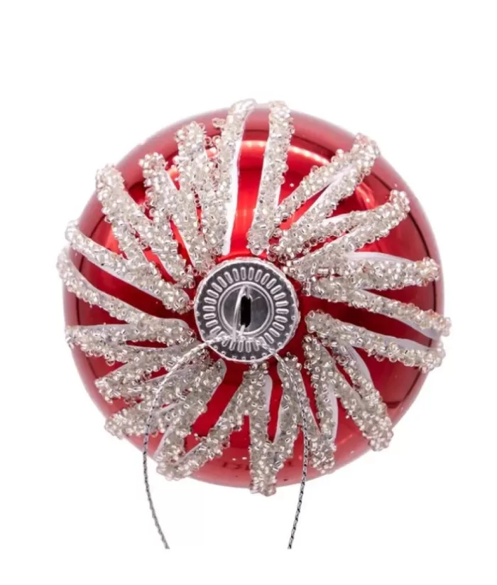 Boutique de Noël Christmas Classics*Box Of 6 Red Glass Jewelled Glass Balls, Snowflake Design 80Mm