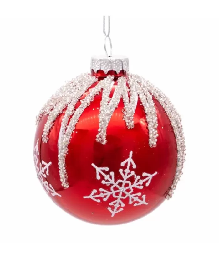 Boutique de Noël Christmas Classics*Box Of 6 Red Glass Jewelled Glass Balls, Snowflake Design 80Mm