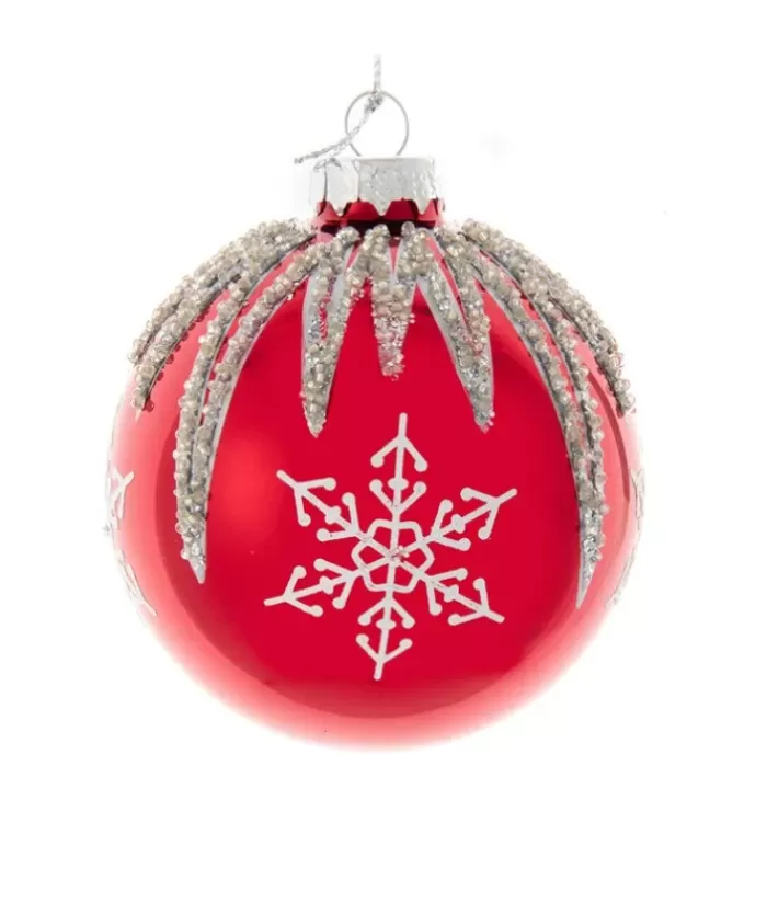 Cheap Box Of 6 Red Glass Jewelled Glass Balls, Snowflake Design 80Mm Snowflakes & Stars