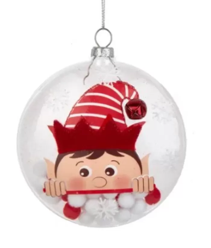 Boutique de Noël Miscellaneous*Clear Glass Ornament With Elf Motif And Snow Ball Filling, 4" Large