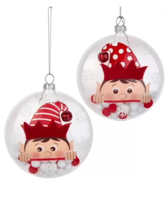 Boutique de Noël Miscellaneous*Clear Glass Ornament With Elf Motif And Snow Ball Filling, 4" Large