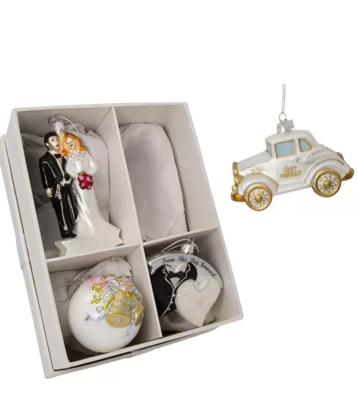 Boutique de Noël Glass Ball Boxes*Commemorative Marriage Set Of 4 Glass Tree Decorations