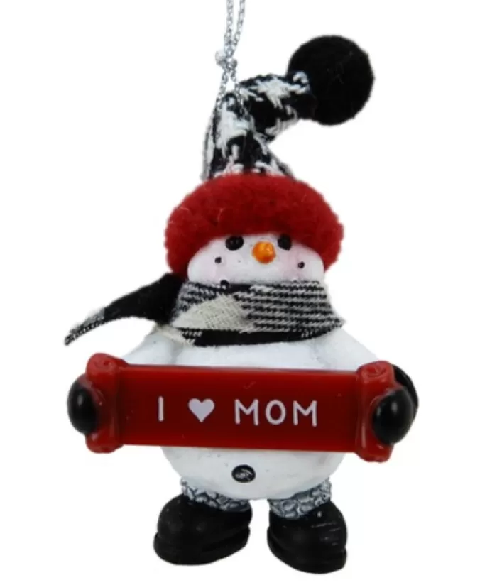 Discount Cozy Snowman With Banner Message "I Love Mom" Ornament Snowmen