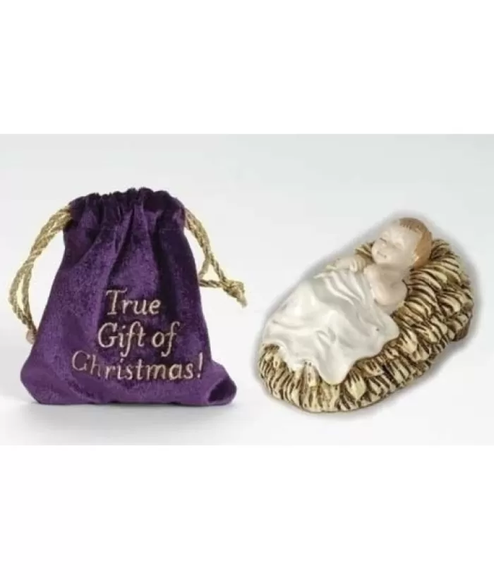 Boutique de Noël Religion & Nativities*Figurine Of Infant Jesus In Manger, In Velour Gift Bag, Measures 4"