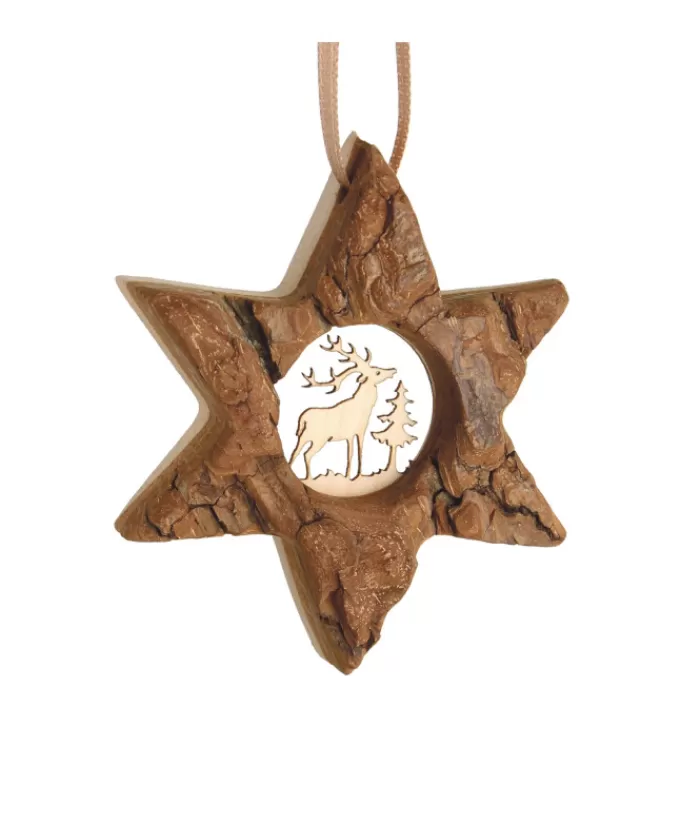 Outlet German Wood, Ornament, Star Shape With Stag The German Christmas