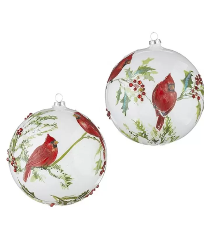 Online Glass Ball Ornament, With Cardinals On Holly Branch, 6" Animals