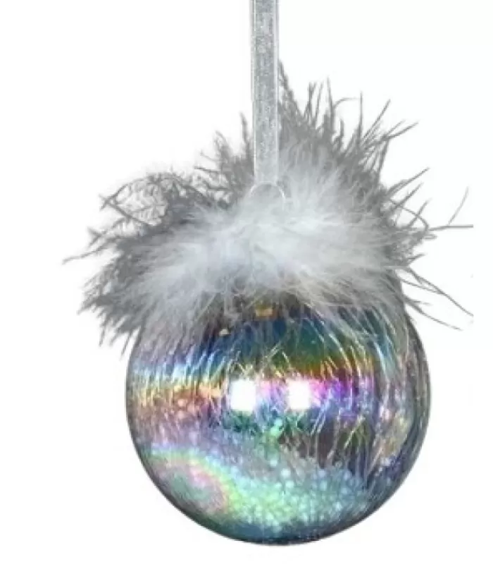 New Glass Ornament, 80Mm, Iris Ball With Feather Decoration Miscellaneous