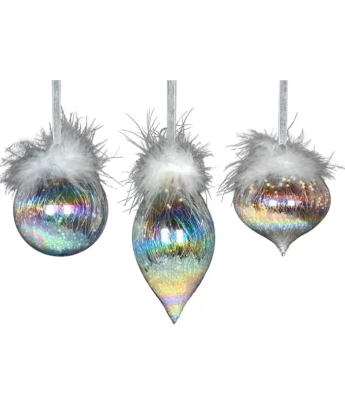 Boutique de Noël Varied Shapes*Glass Ornament, 80Mm, Iris Finial With Feather Decoration