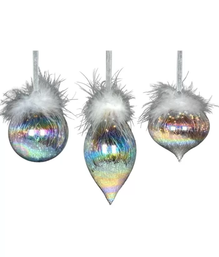 Flash Sale Glass Ornament, 80Mm, Iris Onion With Feather Decoration Snowflakes & Stars