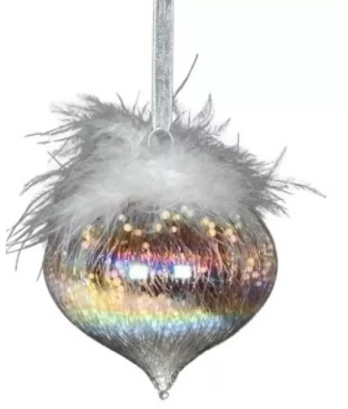 Flash Sale Glass Ornament, 80Mm, Iris Onion With Feather Decoration Snowflakes & Stars