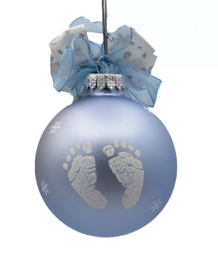 New Glass Ornament, Baby`S First Christmas, 2023, Blue With Ribbons. Family & Friends