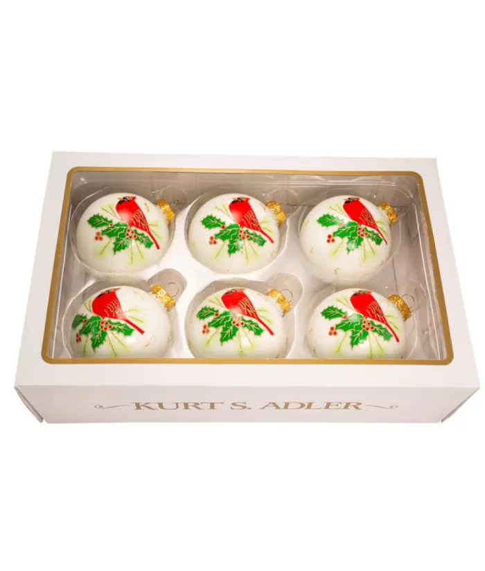 Boutique de Noël Glass Ball Boxes*Glass Ornament With Red Cardinal Decoration, 80Mm, 6 Per Box