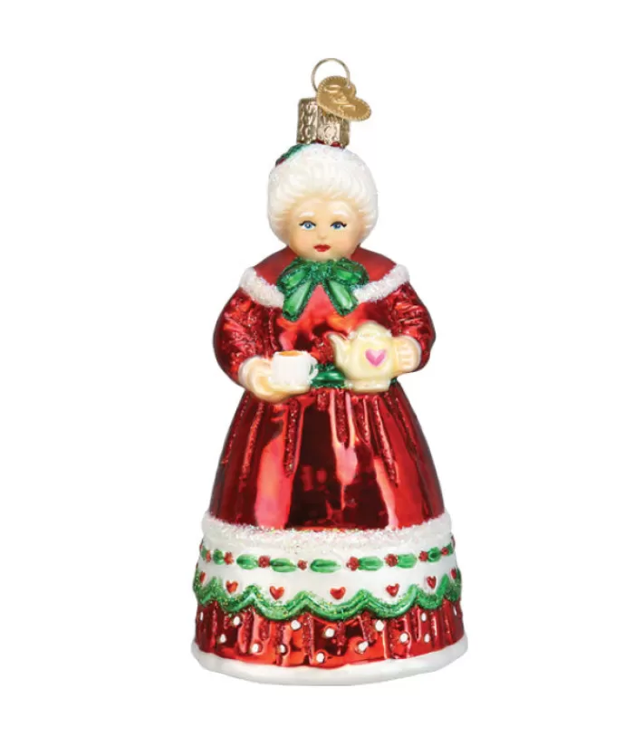 Clearance Mrs. Claus Glass Ornament, Teapot And Cup In Hand Foody & Drinks