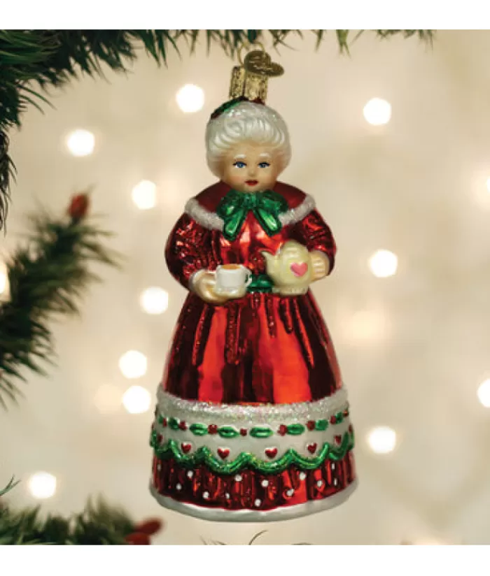 Clearance Mrs. Claus Glass Ornament, Teapot And Cup In Hand Foody & Drinks