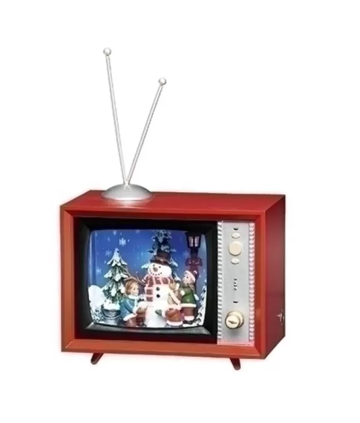 Boutique de Noël Santa'S Workshop*Muscial Table Piece, 5 Inch Tv, With Children And Snowman.
