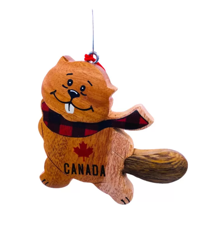 Clearance Ornament, Canada Souvenir, Beaver With Scarf. Made Of Wood Souvenirs Ornaments