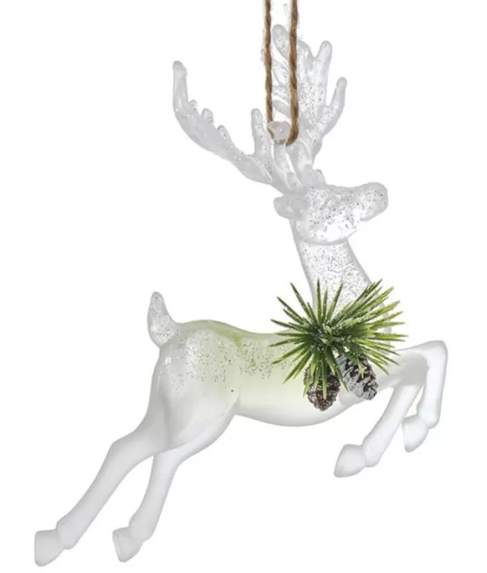 Boutique de Noël Winter Wonderland*Ornament, Clear Acrylic, Deer In Sage And Ivory Colours