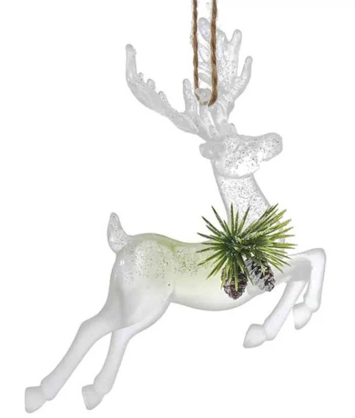 Clearance Ornament, Clear Acrylic, Deer In Sage And Ivory Colours Animals