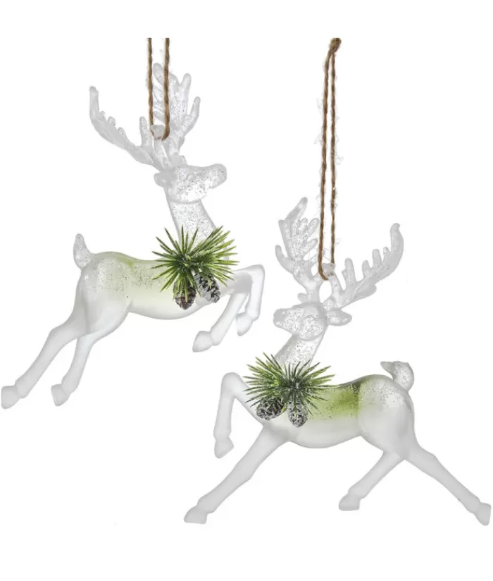 Clearance Ornament, Clear Acrylic, Deer In Sage And Ivory Colours Animals