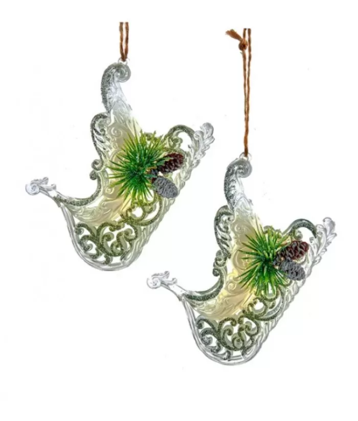Hot Ornament, Clear Acrylic, Sled With Pine Cone And Needles Trimming Hobbies & Professions