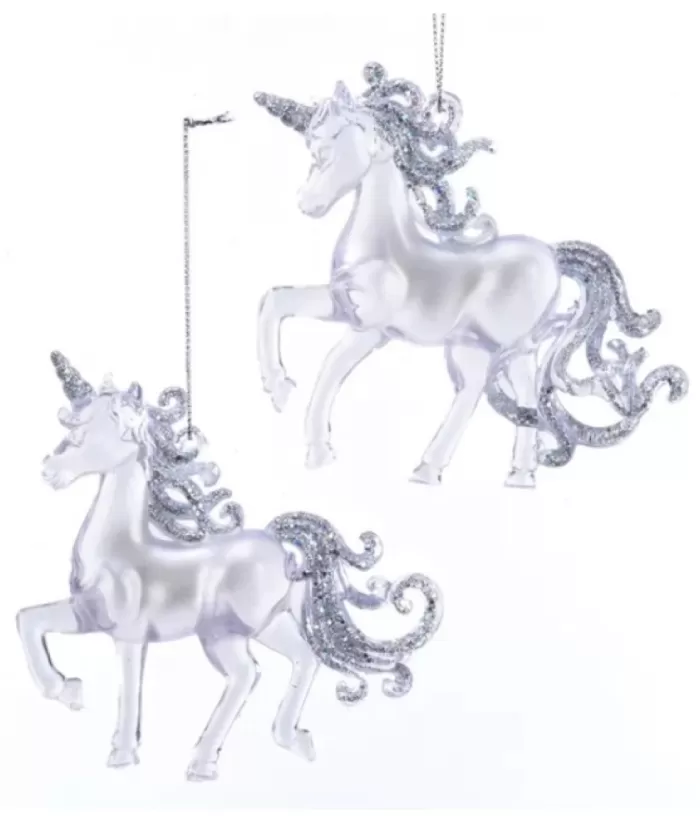 Boutique de Noël Enchanted Forest*Ornament, Clear Acrylic Unicorn, With Glittering Tail And Mane