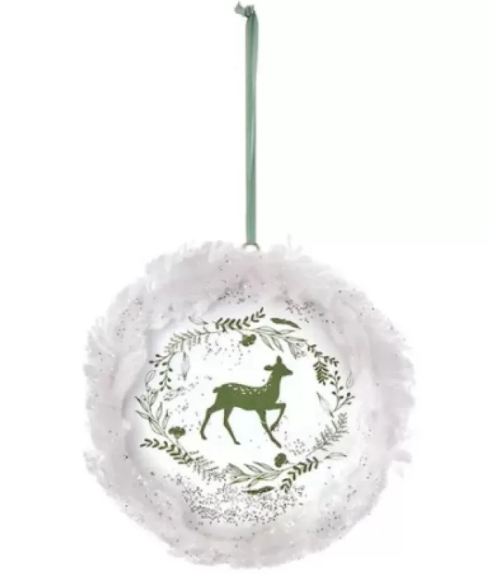 New Ornament, Disc Shape, With Deer Motif And Fur Trim Animals
