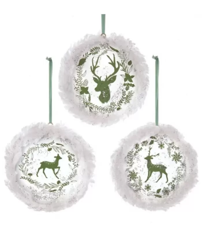 Boutique de Noël Enchanted Forest*Ornament, Disc Shape, With Deer Motif And Fur Trim