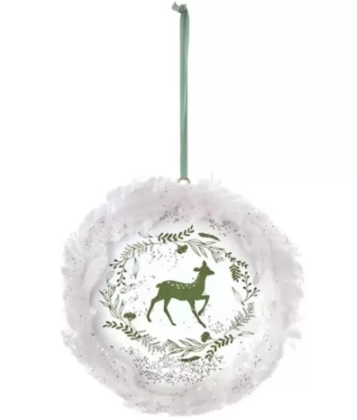 Boutique de Noël Winter Wonderland*Ornament, Disc Shape, With Deer Motif And Fur Trim