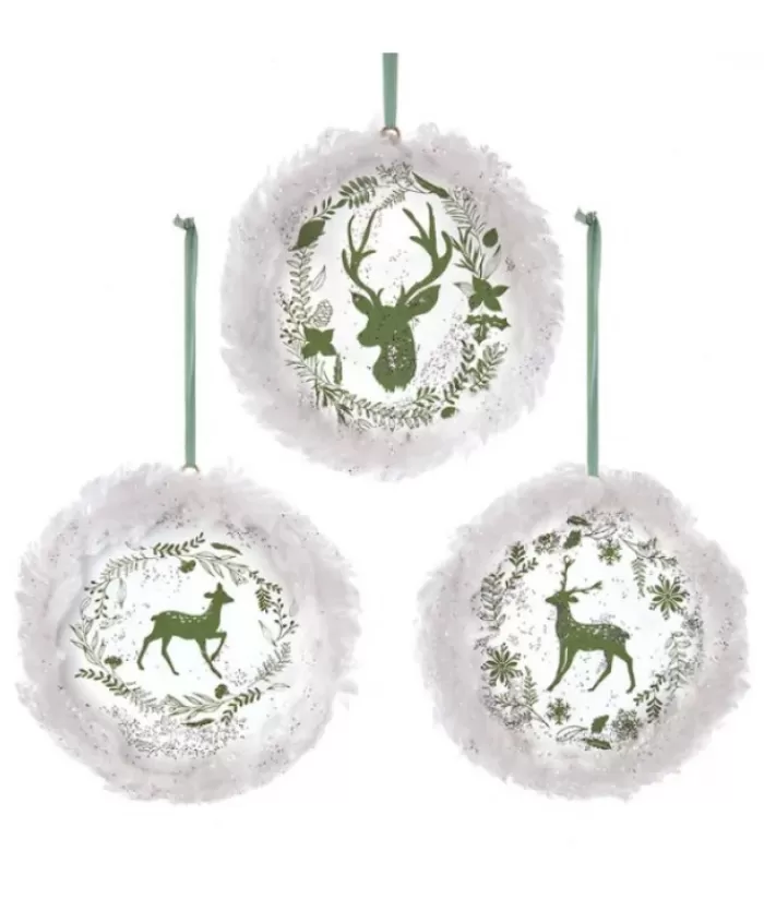 New Ornament, Disc Shape, With Deer Motif And Fur Trim Animals