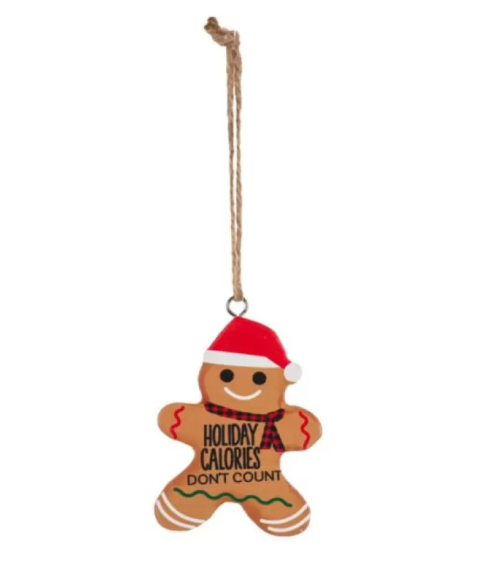 Boutique de Noël Ginger Bread & Candy Shoppe*Ornament, Festive Gingerbread Man, With Message "Holiday Calories Don'T Count"