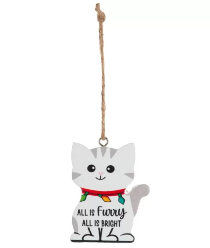 Flash Sale Ornament, Festive Kitten, With Message "All Is Furry, All Is Bright" Family & Friends