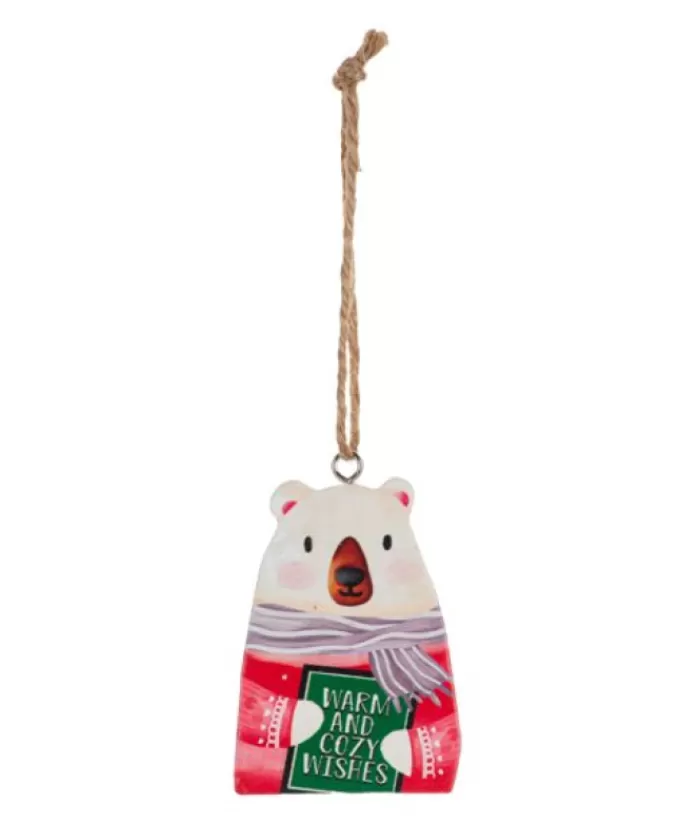Store Ornament, Festive Polar Bear, With Message "Warm And Cozy Wishes" Family & Friends