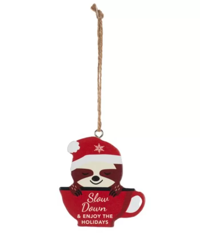 Fashion Ornament, Festive Sloth, With Message "Slow Down And Enjoy The Holidays" Family & Friends