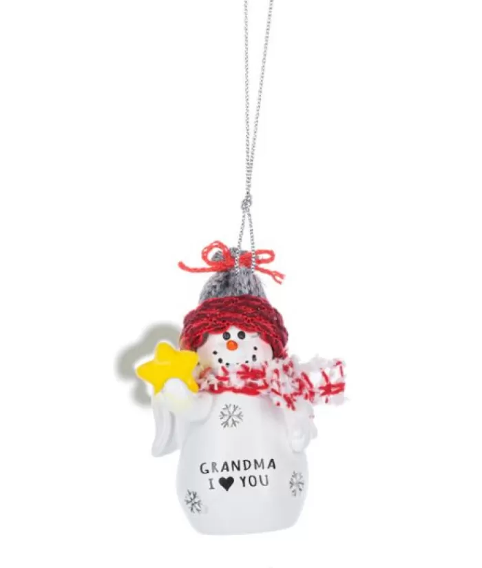 Fashion Ornament, Festive Snowman With Message "Grandma, I Love You" Snowmen