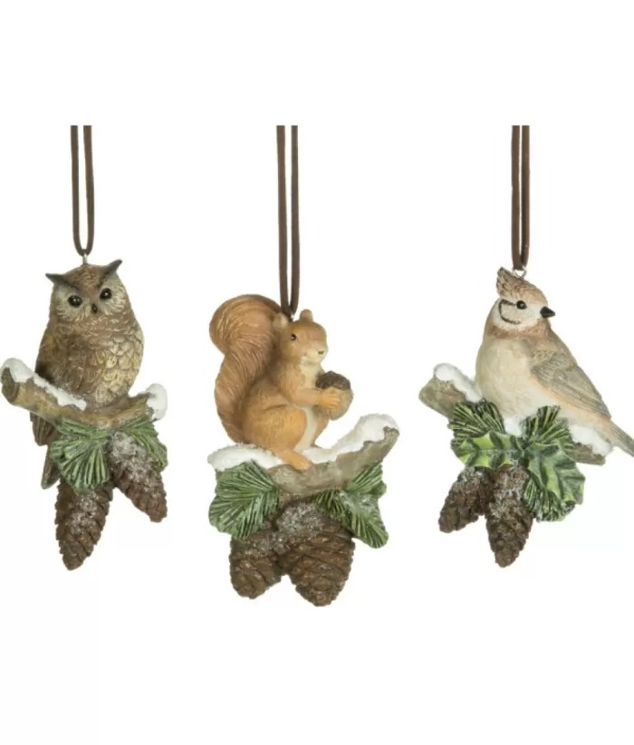 Boutique de Noël Rustic*Ornament, Forest Squirrel On Branch With Pine Cones