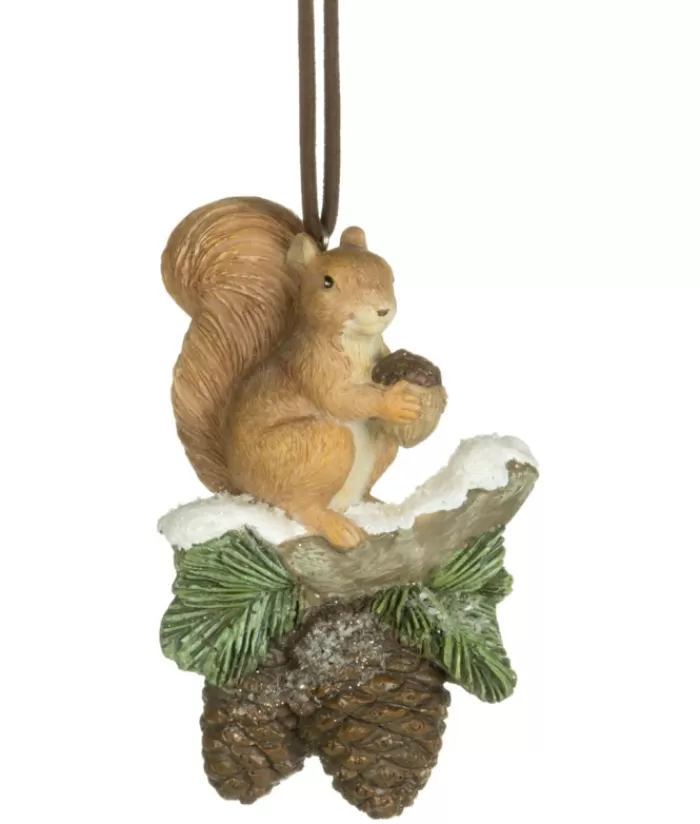 Flash Sale Ornament, Forest Squirrel On Branch With Pine Cones Dogs