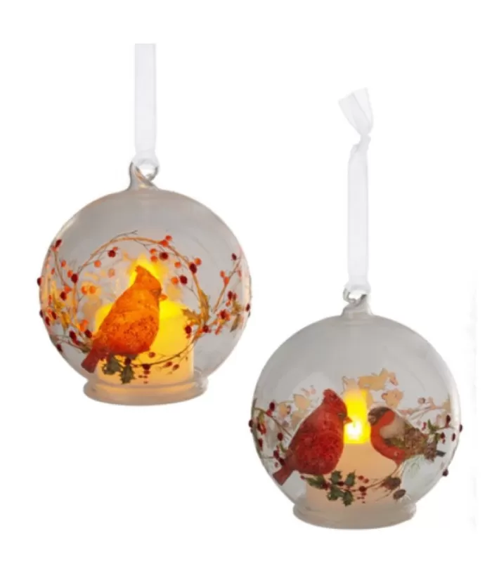 Boutique de Noël Varied Shapes*Ornament, Glass Ball, Illuminated By Led, Cardinal On Holly Design