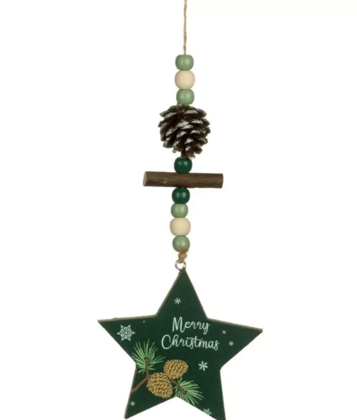 Boutique de Noël Rustic*Ornament, Green Star Shape With Motif And Decoration