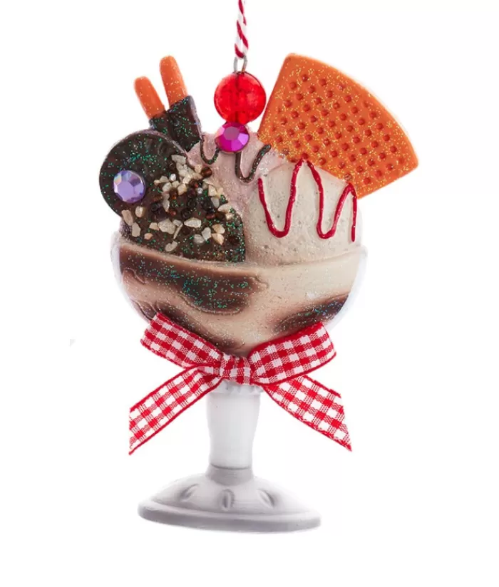 Online Ornament, Ice Cream Dessert Cup, With Red Plaid Ribbon Foody & Drinks