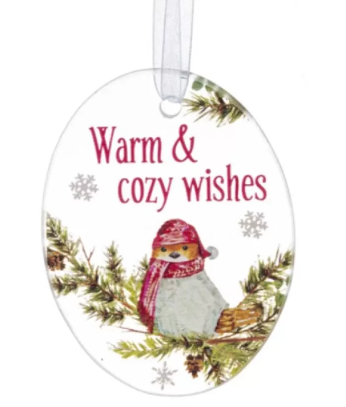 Fashion Ornament, Plaque With Bird Motif, With Message "Warm And Cozy Wishes" Animals