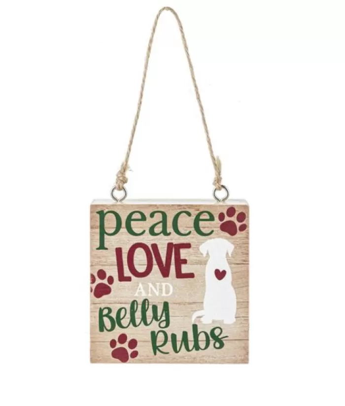 Discount Ornament, Plaque, With Message "Peace, Love And Belly Rubs" Family & Friends
