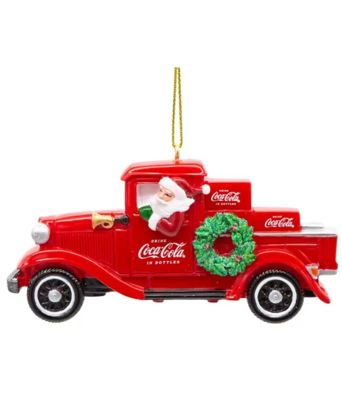 Boutique de Noël Mom'S Kitchen & Bakery*Ornament, Red Coca Cola Pickup Truck With Garland, Full Of Coca Cola