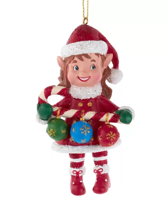 Cheap Ornament, "Red Hat", Miss Elf With Decorated Candy Cane The Elves