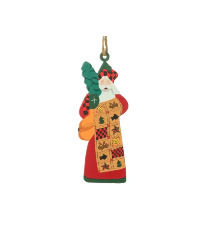 Boutique de Noël Rustic*Ornament, Santa With Quilt With Canadian Icons, Souvenir Of Canada