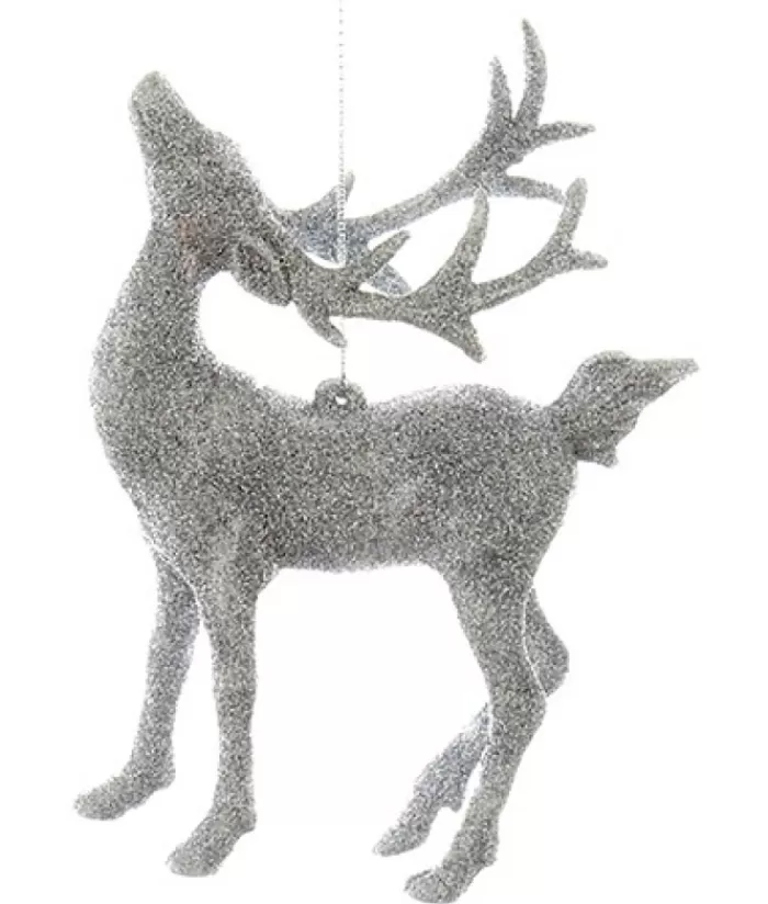 Cheap Ornament, Silver Glittered Stag, With It'S Neck Arched Animals