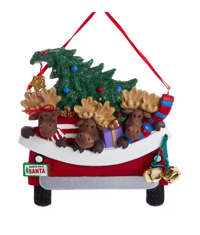 Online Ornament With Bells, Red Pickup Truck With Moose And Xmas Tree Animals