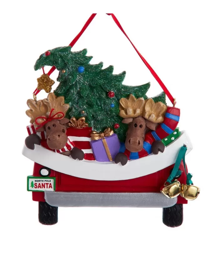 Boutique de Noël Farm House & Western*Ornament With Bells, Red Pickup Truck With Moose And Xmas Tree