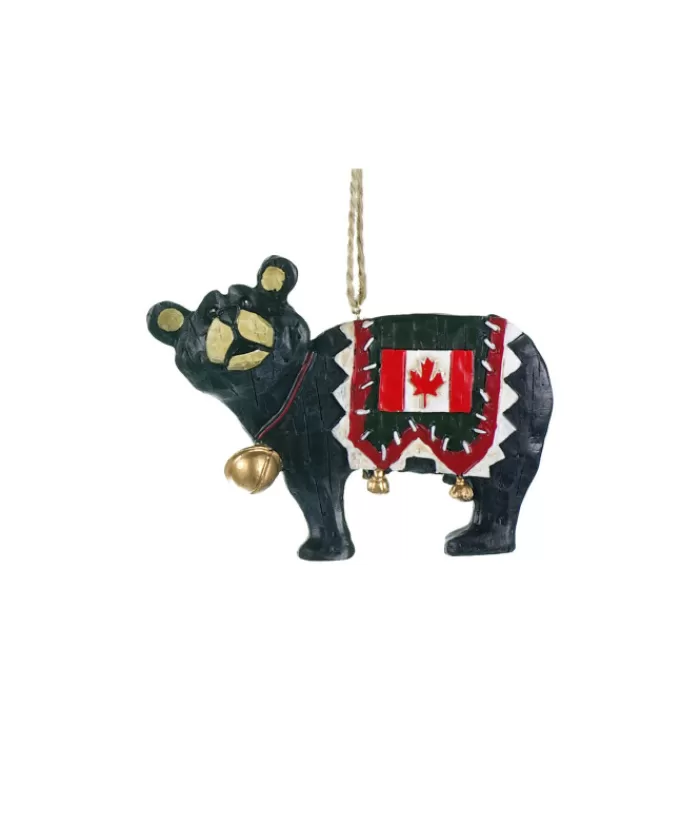 Flash Sale Ornament, With Mini Bell, Black Bear On All 4`S With Canadian Flag Animals